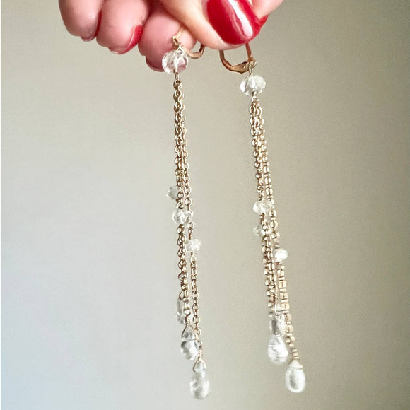 Gold Chain Crystal Drop Plated Semi Precious Citrine Stone Leverback Earrings - Picture 4 of 5